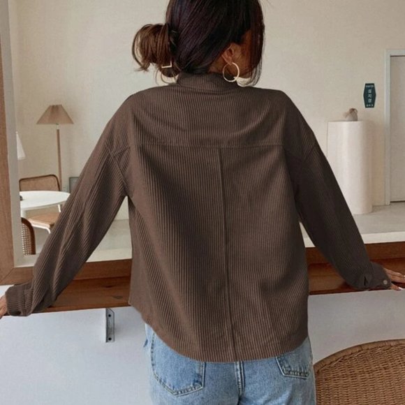 COFFEE BROWN CORDUROY BOTTON DOWN JACKET FALL WINT - Picture 6 of 7